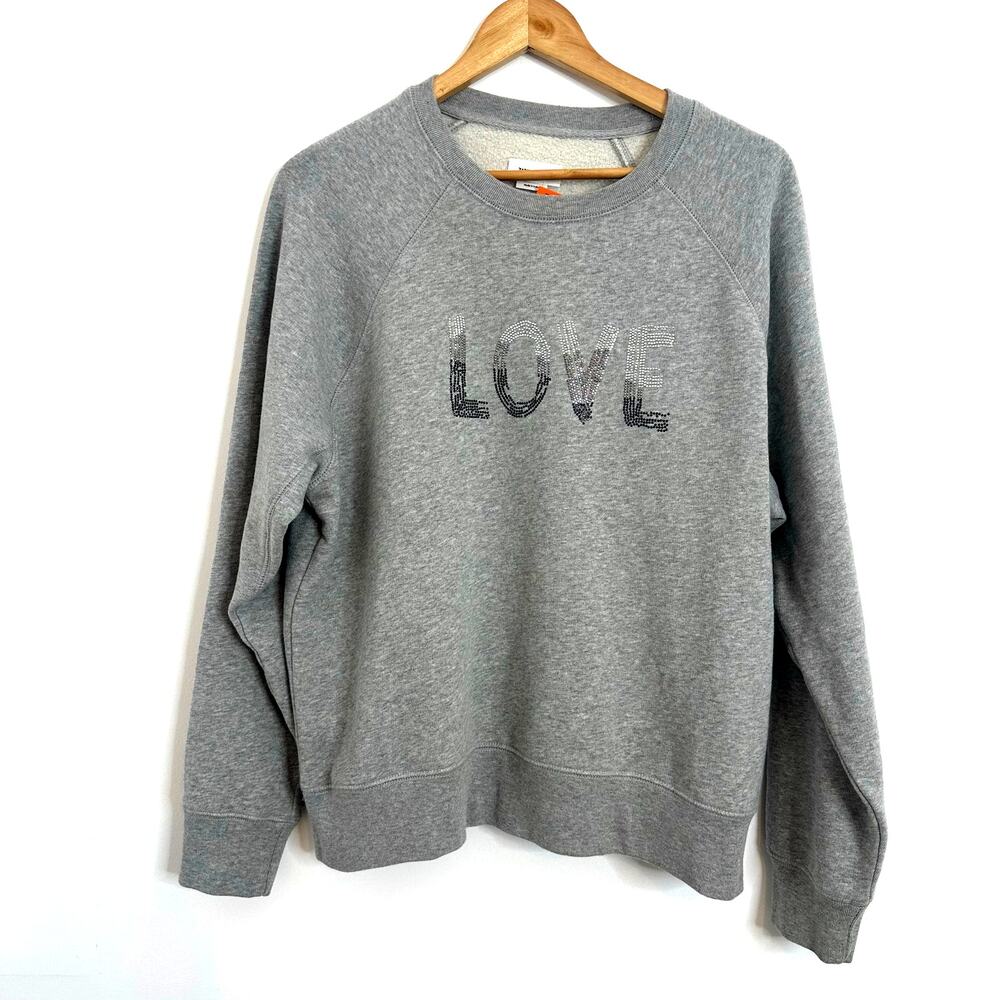 ZADIG‎ & VOLTAIRE SWEATSHIRT WOMENS MEDIUM GREY LOVE STRASS SEQUIN LOGO CREWNECK
